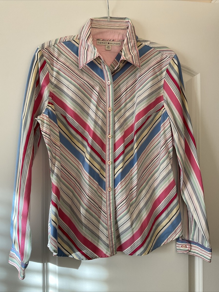 tommy hilfiger dress shirts women Tommy Hilfiger Women's Slim-Fit Button-Up Top - Red