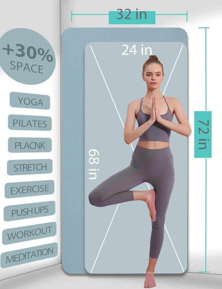 Extra Wide 72x32 Double-Sided Non Slip Yoga Mat 7mm Thick
