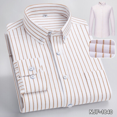 Mens Dress Shirts Clothes Long Sleeves Formal Pocket Oxford Cotton Casual Shirts