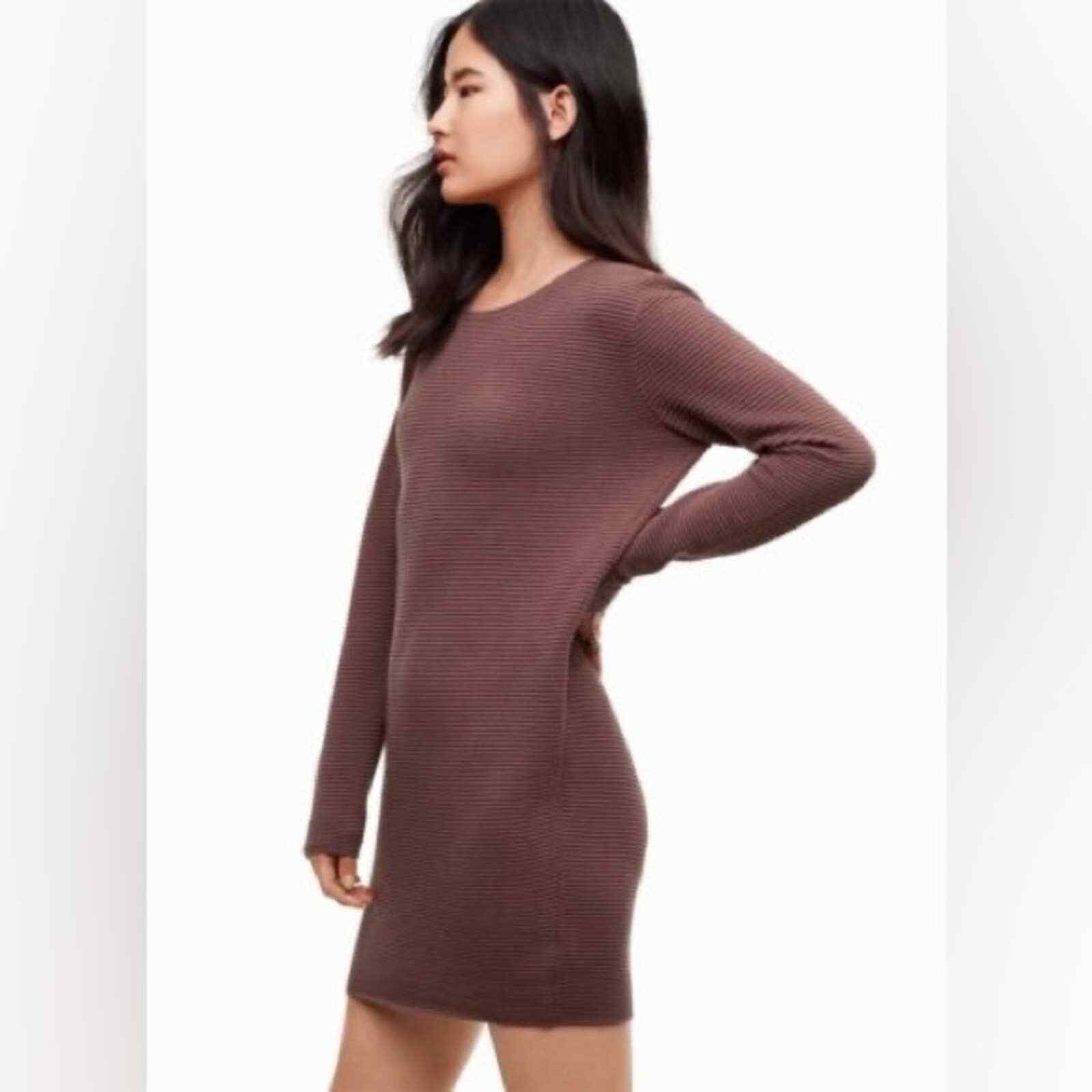 Wilfred Aritzia Ribbed Brown Dress Long Sleeve Gem