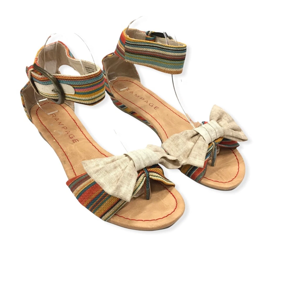 Sandalia de cuña baja Rampage talla 9 tela colorida correa para el tobillo cariño Foto 3 de 4