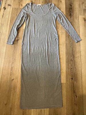 Elodie Long Sleeve Grey Ribbed Bodycon Maxi Dress XL | eBay
