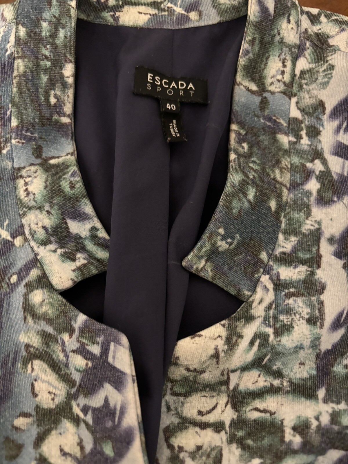 Escada Blue Pattern Blazer Medium - image 12