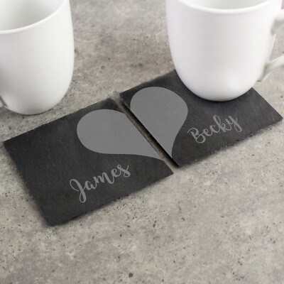 Personalisiertes Schieferuntersetzer-Set mit zwei Herzen - Valentinstag Hochzeitsgeschenk