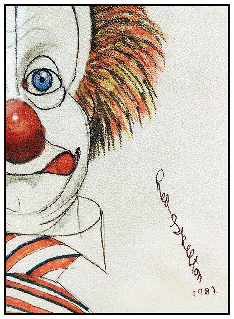 Red Skelton Original Clown Portrait Drawing On Linen
