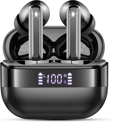 Wireless Earbuds, Bluetooth 5.4 Headphones Bass Stereo, Ear Buds with 4 Mics ENC