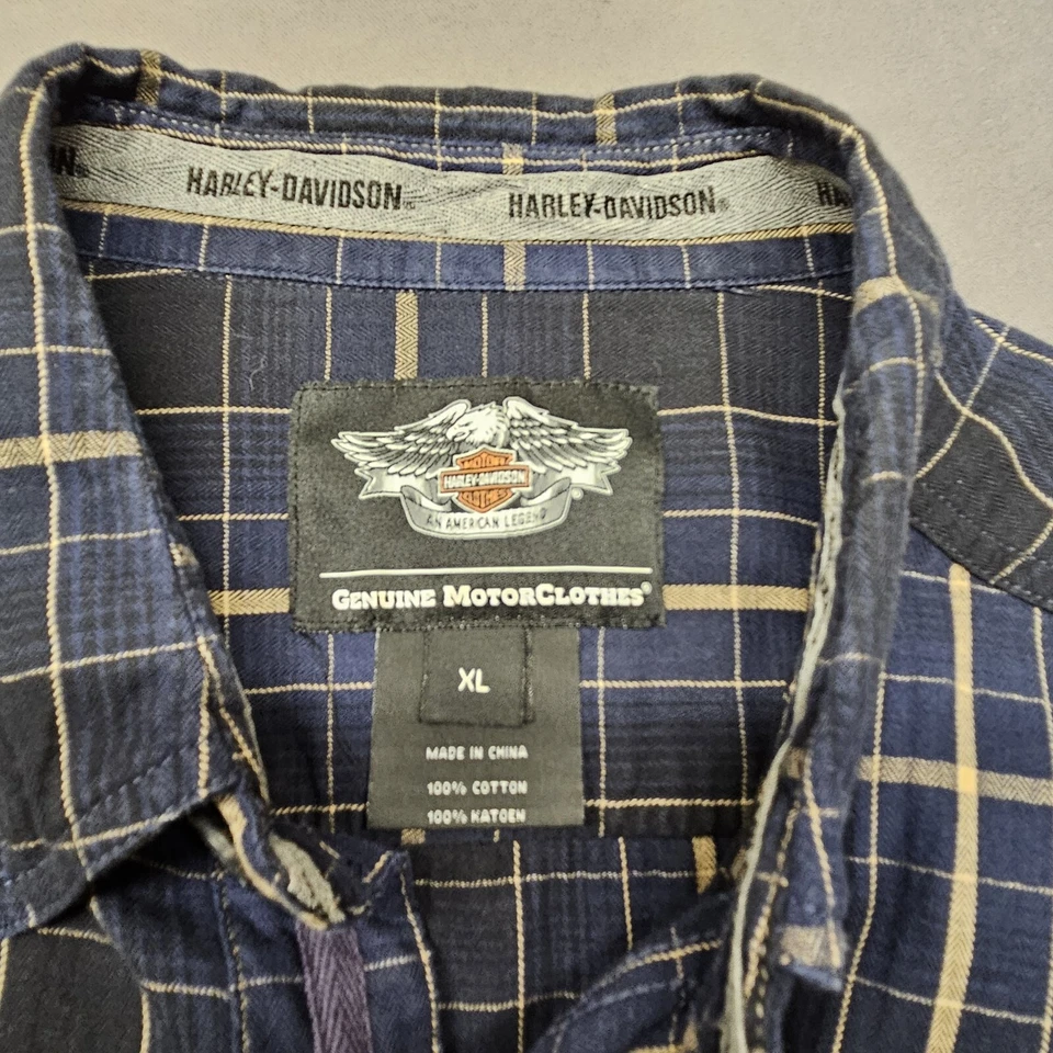 Harley Davidson Shirt Mens XLarge Blue Plaid Long Sleeve Cotton Button Up Casual - Image 3 of 4