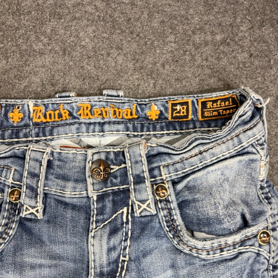 Pantalones de mezclilla Rock Revival Rafael ajustados para hombre azul 28x29 bolsillos adornados Foto 3 de 4