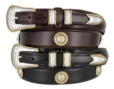 Antique Gold Horse Head Conchos Western Oil Tanned Genuine Leather Ranger Belt