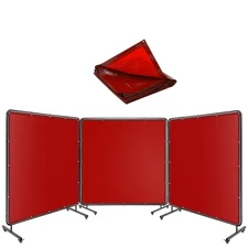 Welding Screen with Frame 3 Panel Welding Curtain Screen Lockable Wheels 4 Size