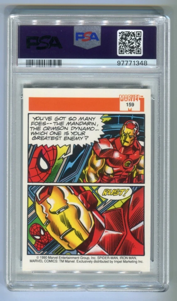 1990 Impel Marvel Universe SPIDER-MAN Presents IRON MAN #159 PSA Graded 9 MINT - Image 2 of 2