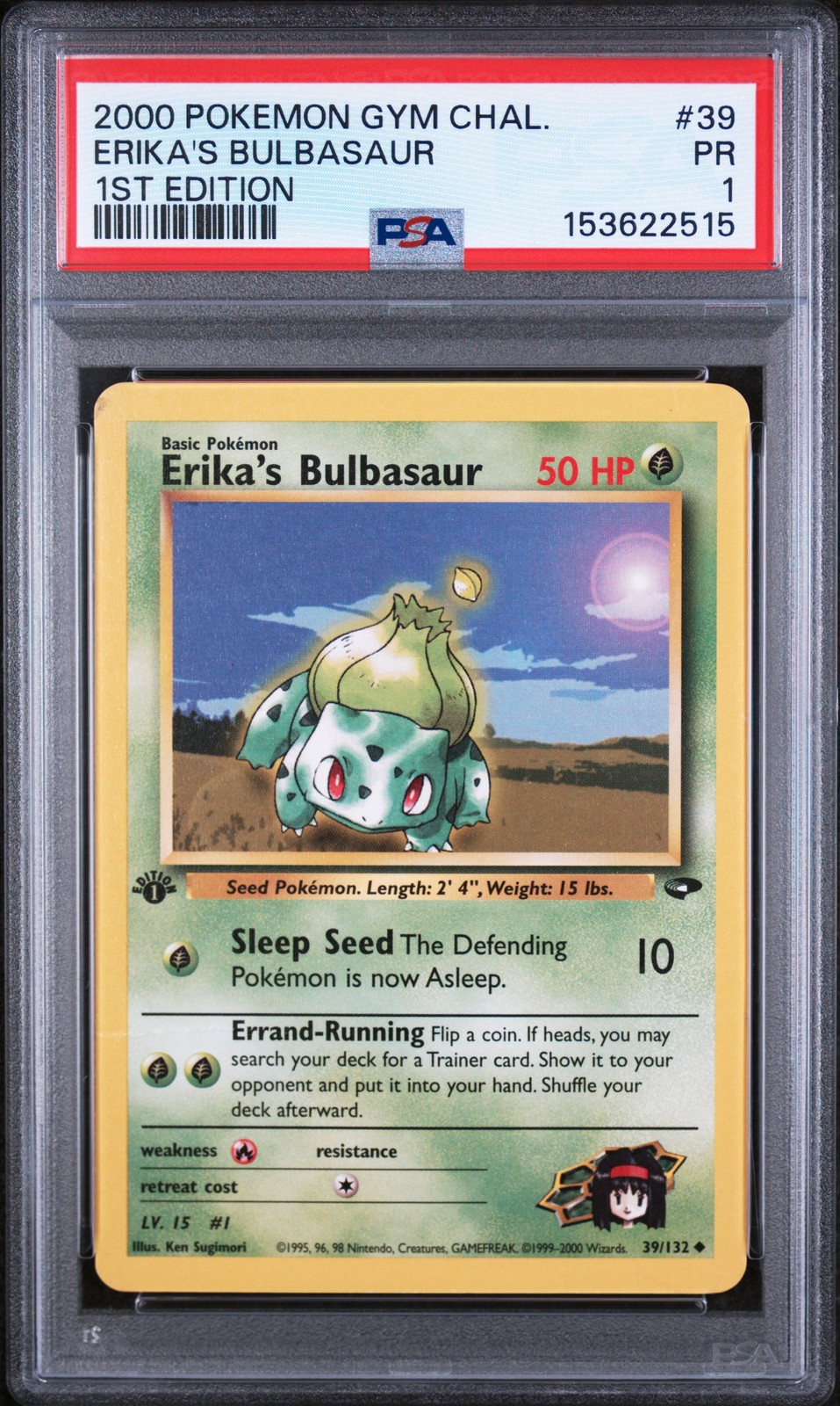 2000 POKEMON GYM CHALLENGE 1ST EDITION #39 ERIKA'S BULBASAUR PSA 1