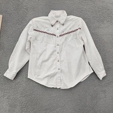 Vintage Trillium Shirt Womens L White Western Fringe Embroidered Rodeo 90s USA