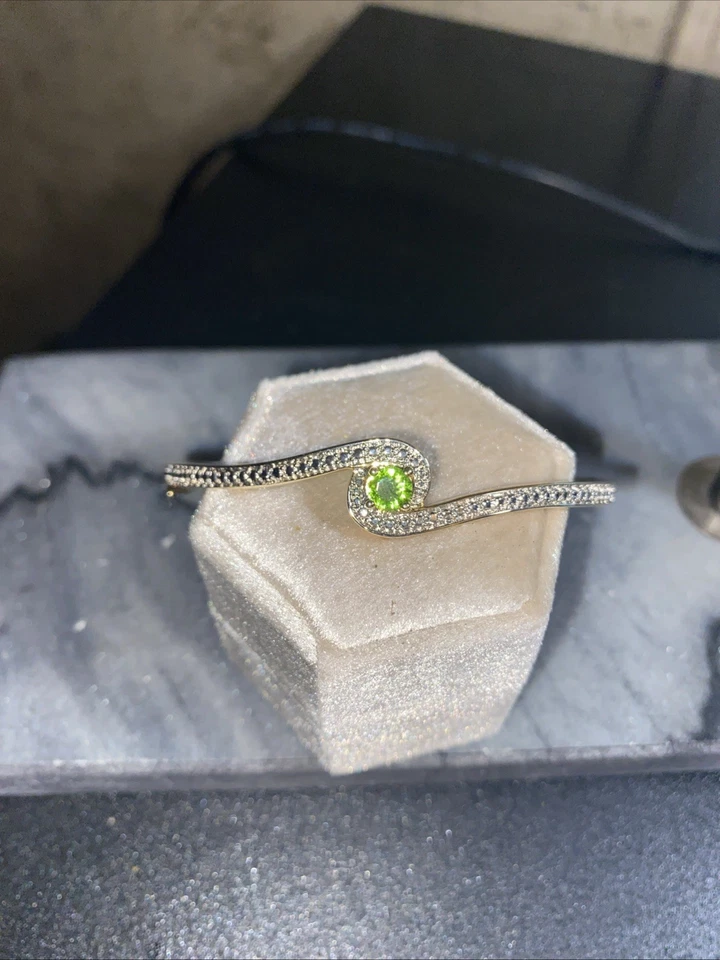18K Gold Plated  Peridot Bracelet with Diamonds Made By BR Co Hinged Delicate - Image 2 of 4