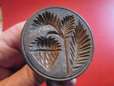 Antique 19th C - 1 pc HAND CARVED WOOD BUTTER STAMP / MOLD - SMALL #5 of 14