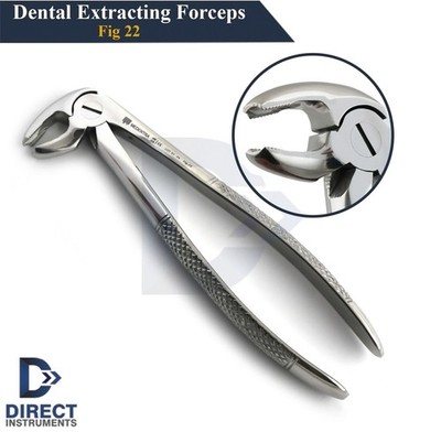 Dental Tooth Extraction Forceps Fig #22 Lower-Molar Surgical Curved Serrated Tip