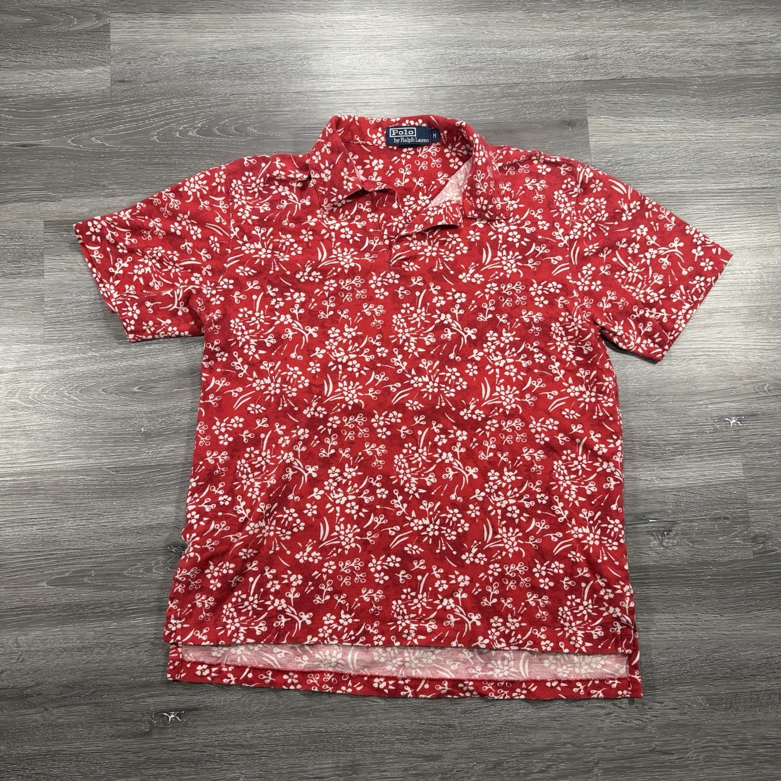 Polo Ralph Lauren Shirt Mens M Red Floral Hawaiian Short Sleeve Button Front