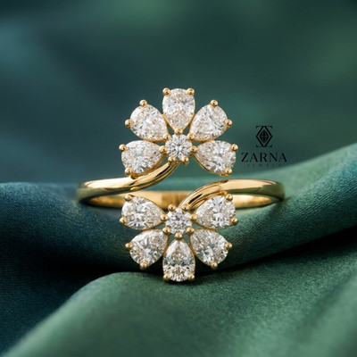 Pear & Round Cut Lab Grown Diamond Flower Nature Inspired Promise Ring For Her