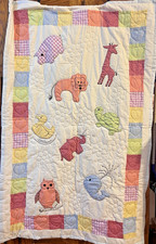 Animals Appliqued Quilt Throw Blanket 34.5" x 53" Hand Quilted Gingham Checks