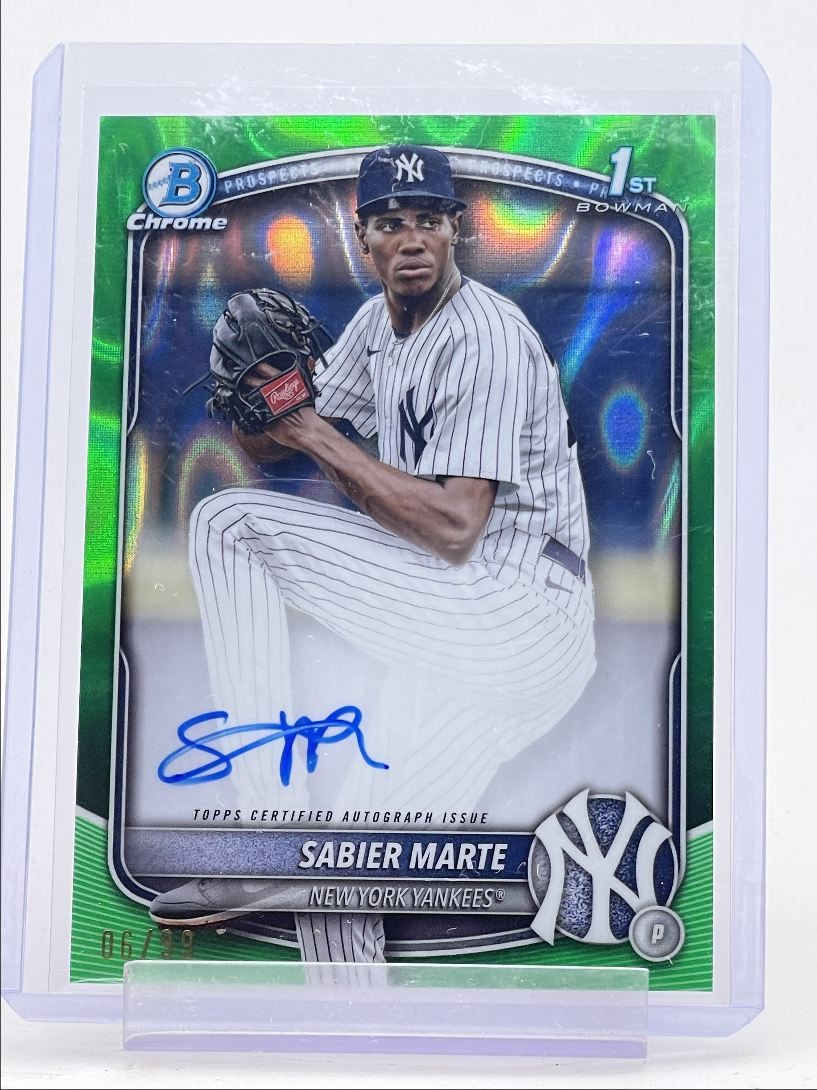 SABIER MARTE 2025 BOWMAN CHROME 1ST GREEN LAVA REFRACTOR AUTO /99 Q3562