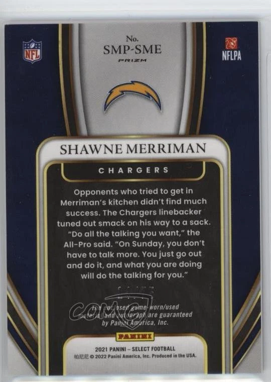 2021 Panini Select Signature Memorabilia Blue Prizm 14/75 Shawne Merriman Auto - Image 2 of 3