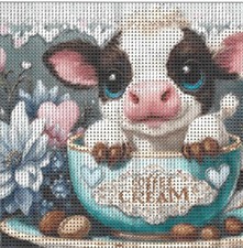 5D Diamond Painting Kuh in Teetasse Vollrund Bohrer 25cm x 25cm