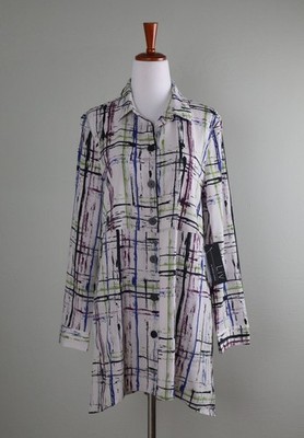 LIV BY HABITAT NWT $112 Button Up Hi Lo Abstract Plaid Shirt Top Size Small