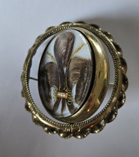 Dbl-Sided Spinnning Mourning Photo/ Hair Victorian Memento Mori Brooch Pin Glass