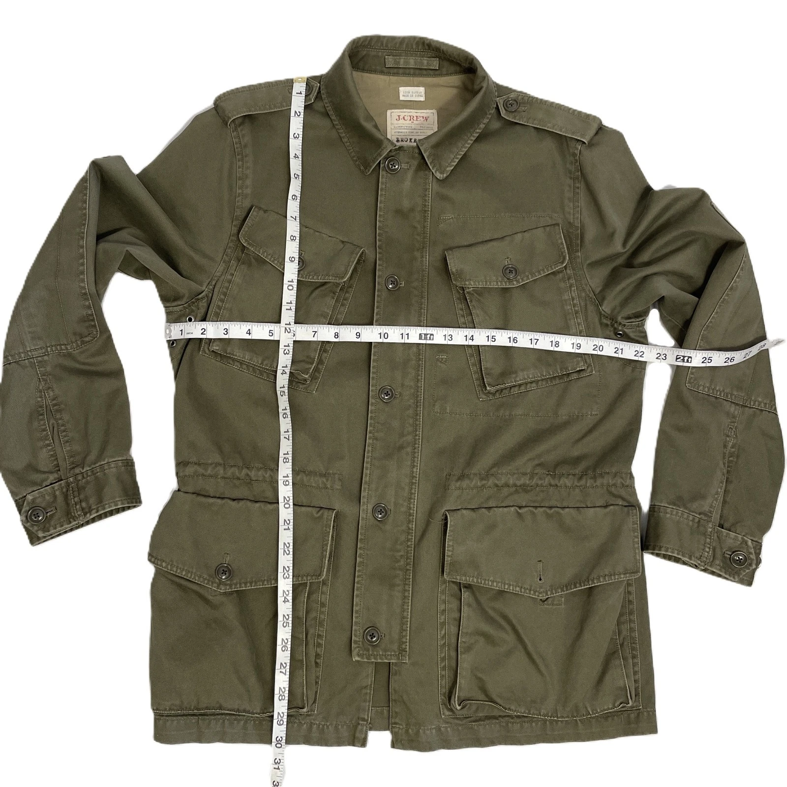 J.Crew Broken In Jacket Men Sz Med Army Green Canvas Military Field Coat Utility image 8