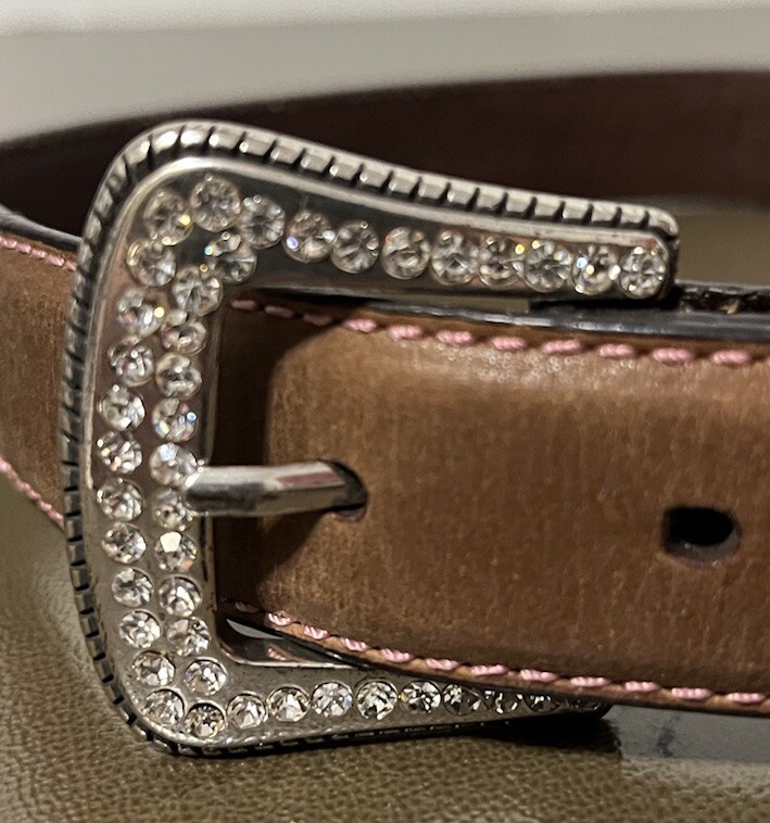John Deere - Vintage Rhinestone Cow Girl Belt John Deere Western Style Girls Youth Leather Belt Sz M Bling  main image 2