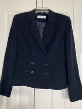 Tahari Arthur S. Levine Womens Double Breasted Blazer Jacket Dark Navy Size 8