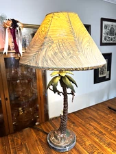 Vintage Fredrick Cooper Brass Banana Palm and Swinging Monkeys 31" Tall Lamp