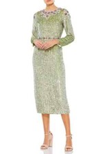 Mac Duggal 93568 Sequin Long Sleeve Tea-Lenght Dress SZ 8 ($598) Sage