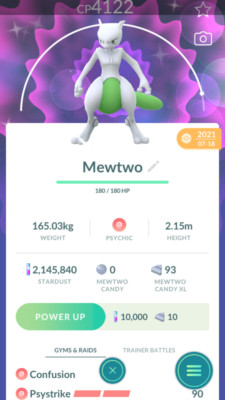Pokemon Trade GO - Shiny Mewtwo Level 40 & 2nd move for PVP master