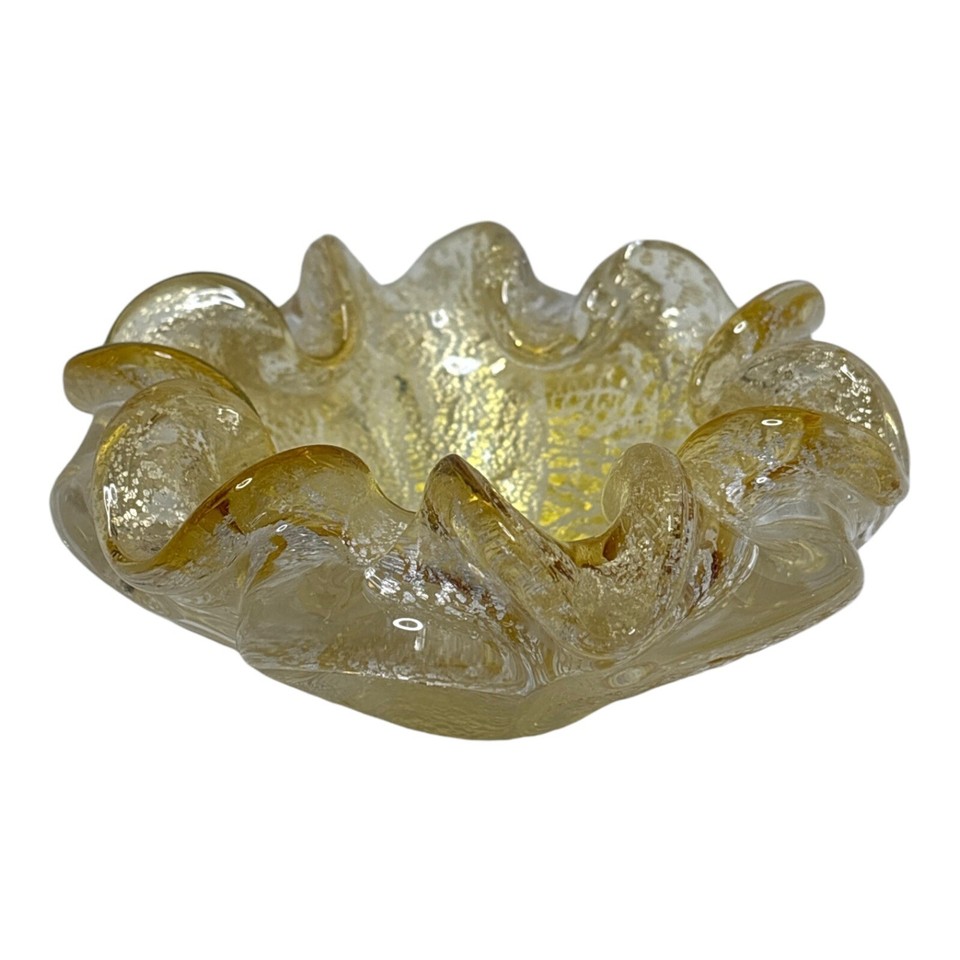 Vintage Murano Art Glass Aqua Blue Candy Dish Silver Gold Aventurine