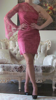 New EMILIO PUCCI Runway Pink/Burgundy Full in Lace,Lined dress It 44,US 8-10,M-L