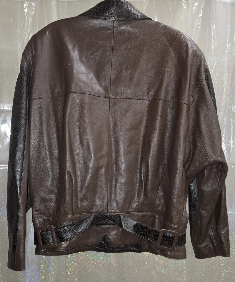 Vintage Lora Two Tone Brown Leather Jacket Size 12 - Image 2 of 4