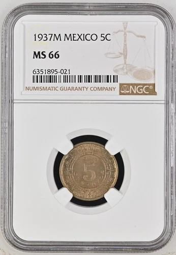 1937 M Mexico 5 Centavos NGC MS 66