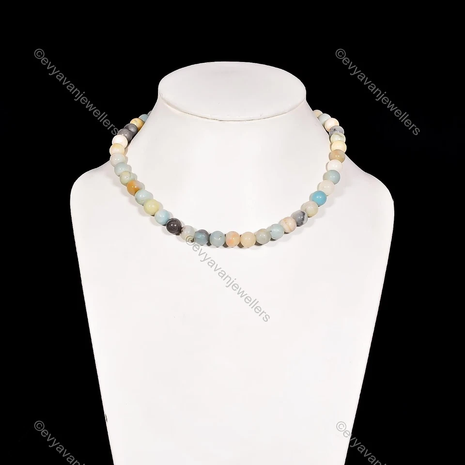 Collar ajustable con cuentas de plata 925 con piedras preciosas de amazonita múltiple para niñas Foto 2 de 4