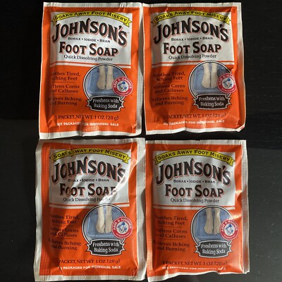 4 Packets of Johnsons Foot Soap Powder Soak Discontinued 1 oz Each No Box