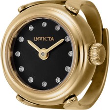 Invicta Women's Watch Ring Mini Angel Quartz Gold Tone Case Black Dial 44482