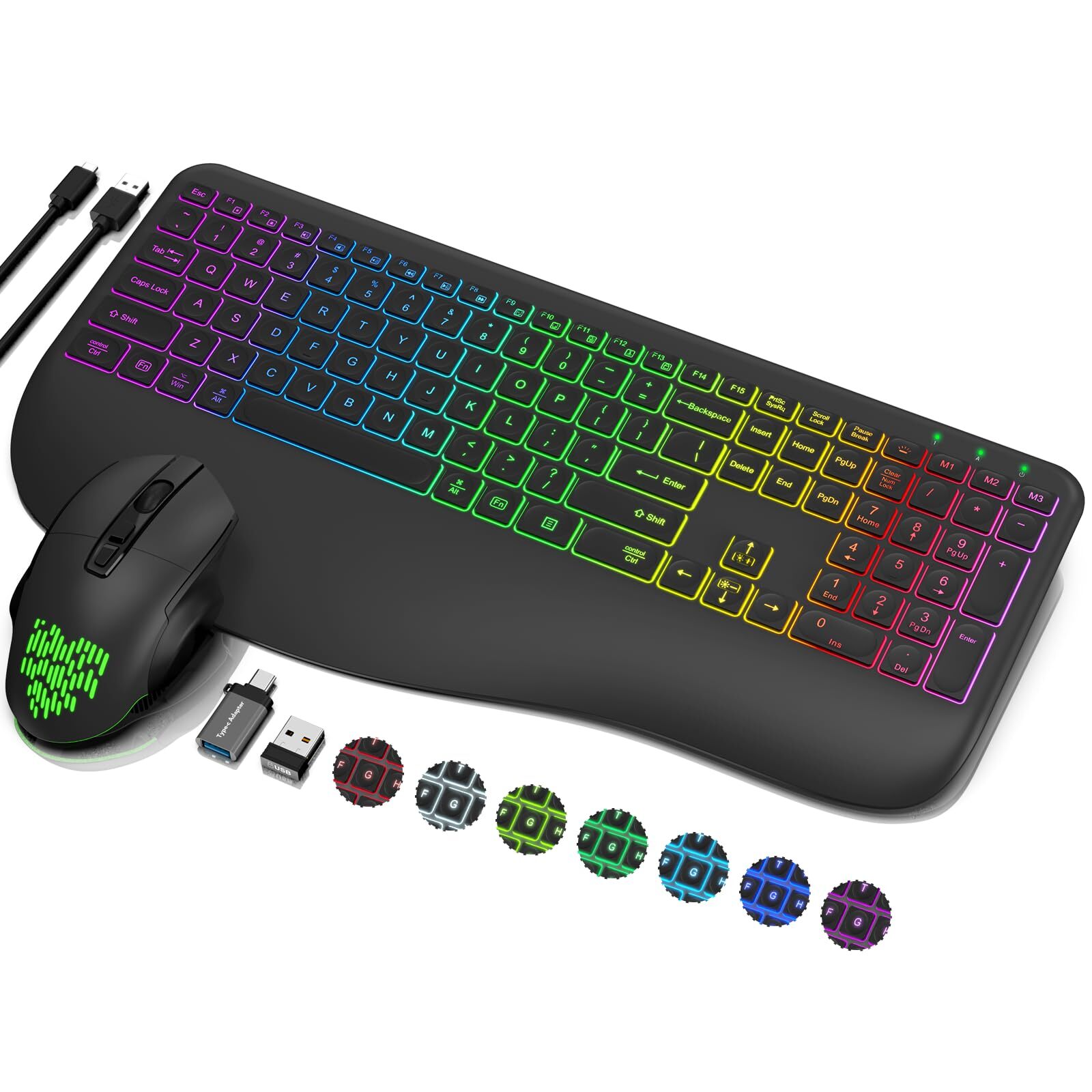 Wireless Keyboard and Mouse Combo with 9 Backlit Effects, Wrist Rest, and Sleep Mode