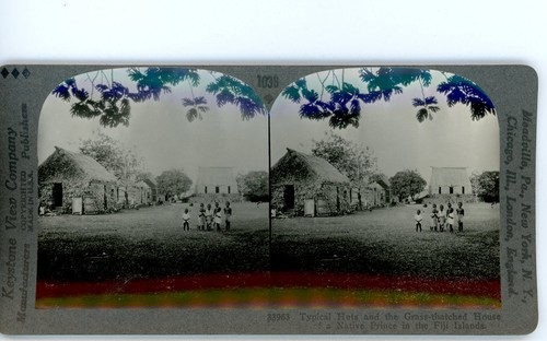 Huts & Grass Thatched House of Prince Fiji Islands Stereoview - Picture 2 of 4