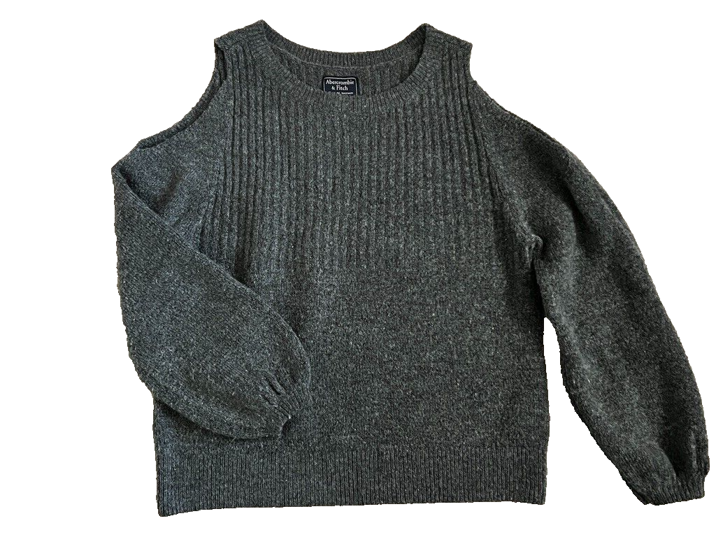 Abercrombie Fitch Women’s Sweater M Gray Cold Shoulder Cut Out Long Sleeve
