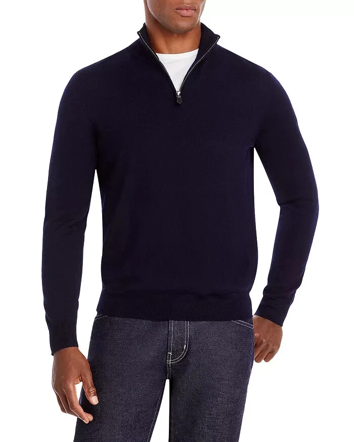 The Men's Store L23819 Mens Navy Quarter Zip Merino Wool Sweater Size L