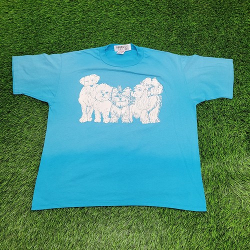 Vintage 90s Cute Adorable Dog Shirt Womens XL 23x25 Blue USA - 第 1/16 張圖片
