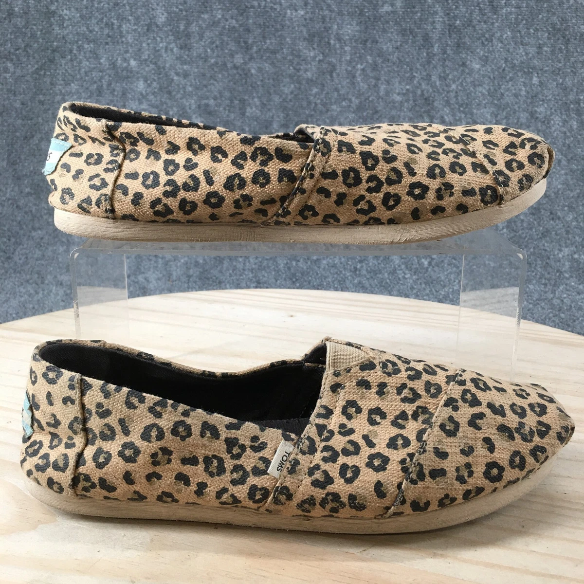 Toms Shoes Womens 7.5 Alpargatas Leopard Loafers Slip On 10016214 Beige Fabric