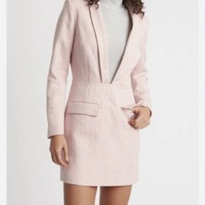 Choosy Pink Plaid Long Sleeve Fitted Sheath Collared Shirt Mini Dress