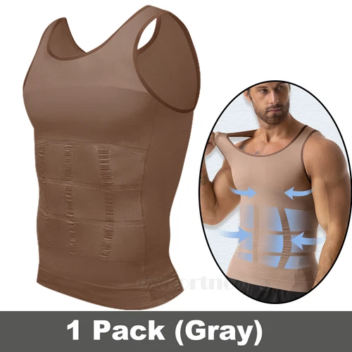 Mens Slimming Body Shaper Tank Top Abdomen Gynomastica Compression Vest Shirt - Picture 19 of 21