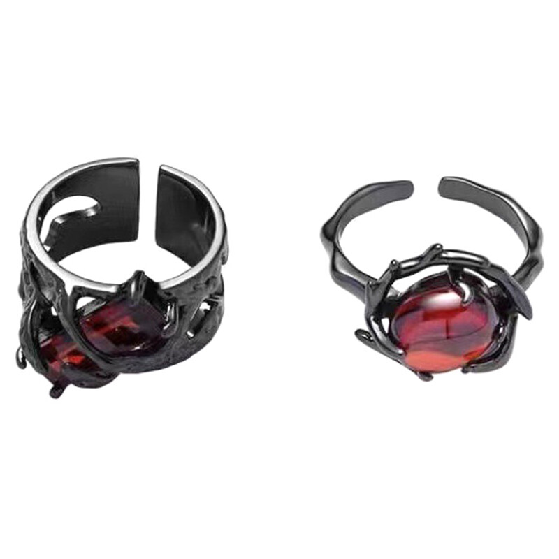 Red Ring Dark Ring Retro Dominant Couple Ring Geometric Personality ...